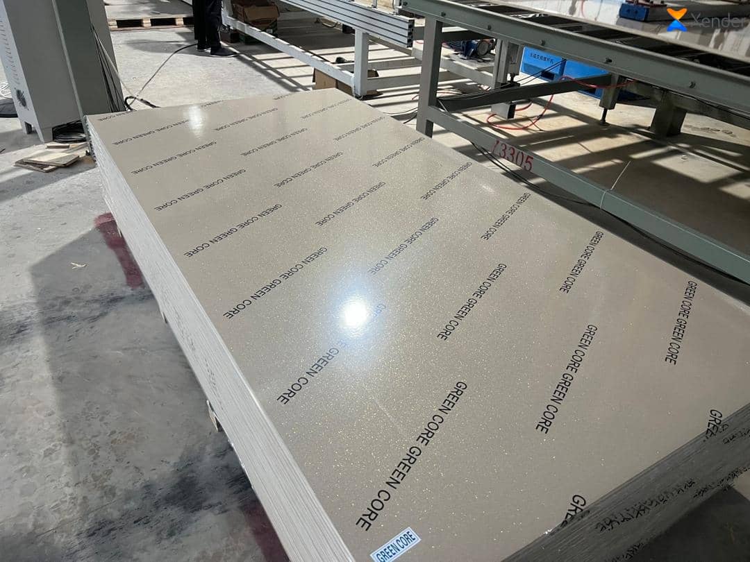 Moisture-resistant green core board with printed branding